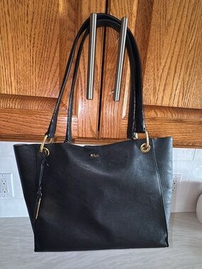 Ralph Lauren Black Leather Tote with Gold Accents